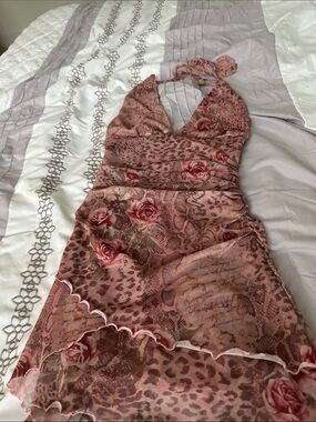Women’s Pink Floral Halter Midi Dress